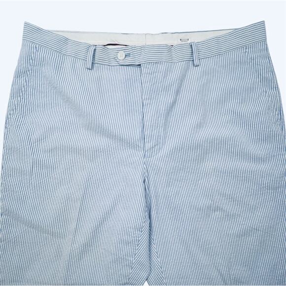 emigre Seersucke Pants Mens 38 Blue White Pinstriped Cotton Classic Straight Leg - Picture 4 of 9